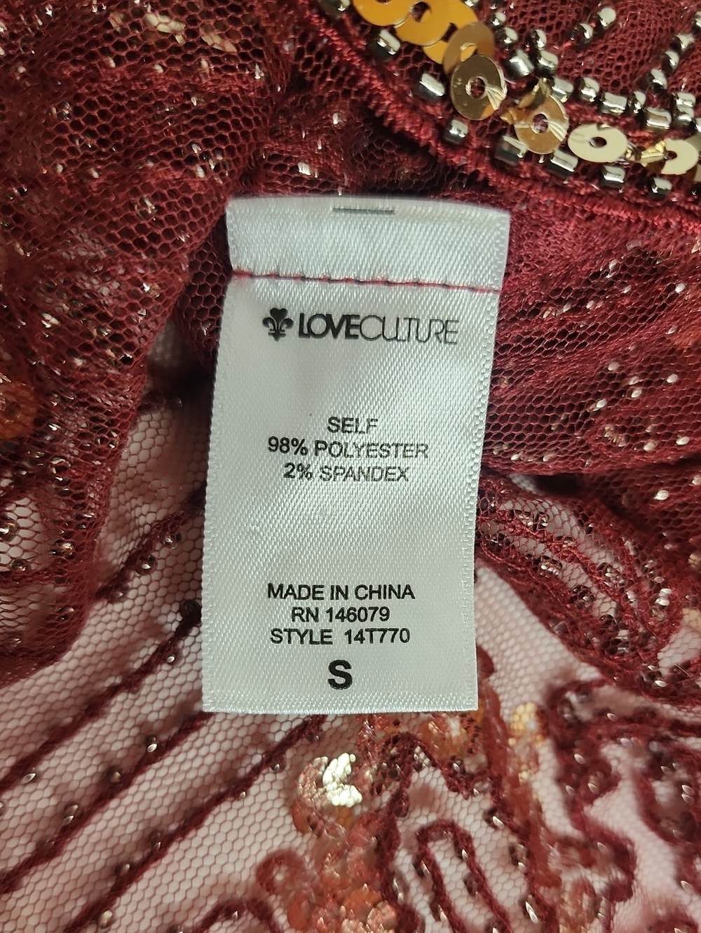 LOVECULTURE Size S Burgundy Sequin Stunning Beautiful Mesh Racerback Camisole - Picture 8 of 10